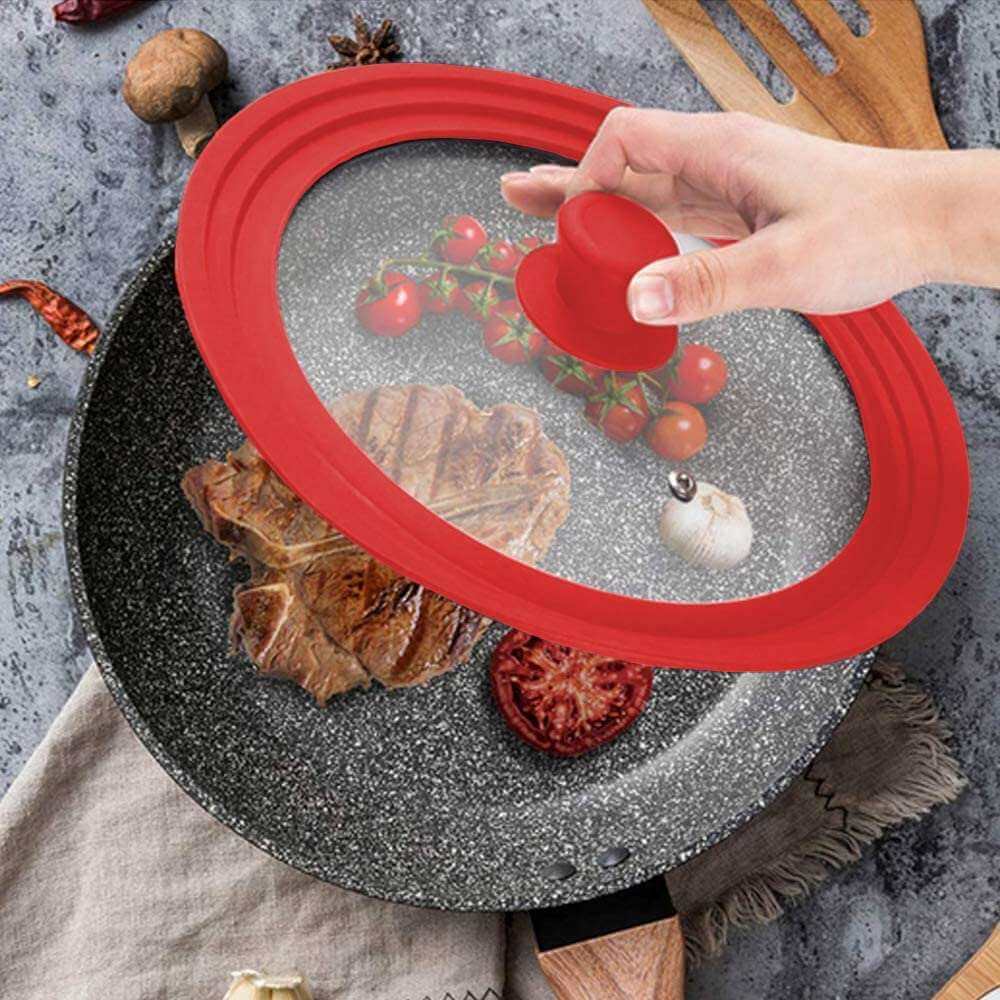 EZYHOME Universal Lid for Pots and Pans,Heat-Resistant Tempered Glass Frying Pan Lid, Diameter Cookware, Frying Cooking Pans Cover, Silicone Rubber Pot Lid - kutkutstyle