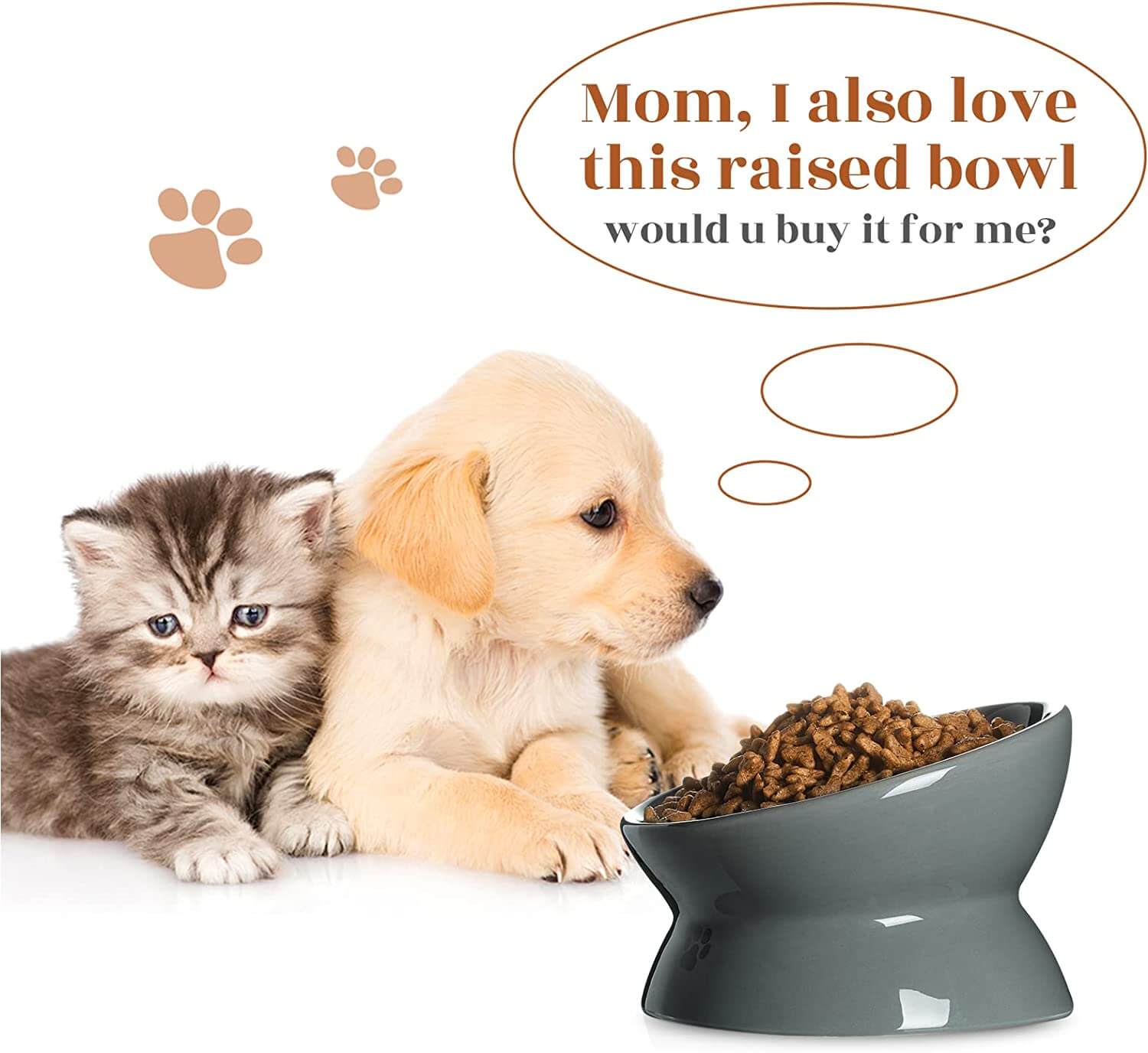 KKUTKUT Ceramic Raised Cat Bowl, Slanted Cat Dish Food or Water Bowls, Elevated Porcelain Pet Feeder Bowl Protect Cat's Spine, Stress Free, Backflow Prevention (Capacity: 150gm) - kutkutstyle