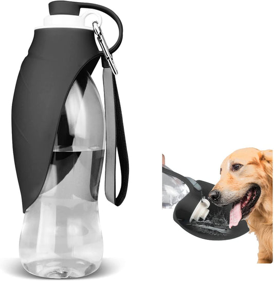 KUTKUT Dog Water Bottle for Outdoor Walking | Pet Water Dispenser Feeder Container Portable with Drinking Cup Bowl Outdoor Hiking, Travel for Puppy, Dogs, Cats (Black, 580 ml) - kutkutstyle