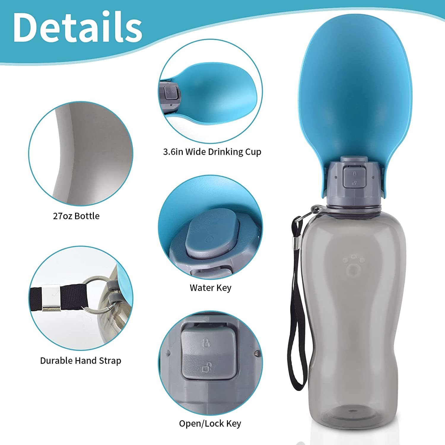 KUTKUT Dog Water Bottle, Portable Dog Water Bottle, 800ML Dog Water Dispenser with Leak-Proof Design for Dog Walking, Hiking and Traveling BPA-Free Materials (Blue, 800ml)… - kutkutstyle