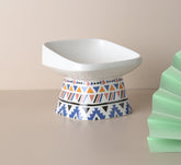 KUTKUT Newest 2023 Style Boho Pattern Square Ceramic Elevated Food Bowl Protect Pets' Spines and Neck, Anti Vomiting Porcelain Stress Free Tilted Bowl for Cats and Small Dogs (Large) - kutkut