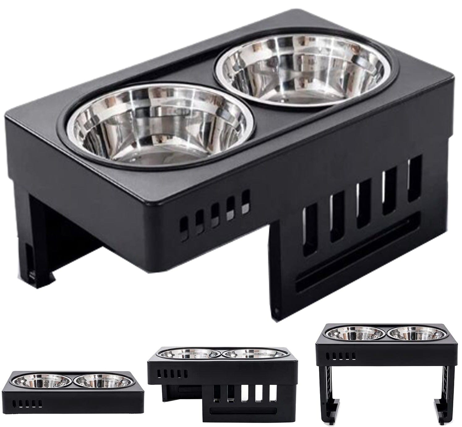 KUTKUT Raised Dog Bowl for Small, Medium & Large Sized Dog, Growing Puppies, 3 Adjustable Height 3"/7.3"/11.2" Elevated Dog Bowls Stand with 2 Stainless Steel Dog Food Bowls…-feeding essentials-kutkutstyle