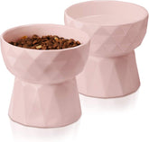 KUTKUT 2Pcs Ceramic Cat Food & Water Bowl, Raised Cat Feeder Dishes with Stand, Elevated Food Bowl for Cats and Small Dogs, Stress Free Backflow Prevention, Anti Vomiting & Reduce Neck Burden