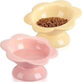 KUTKUT 2Pack Ceramic Raised Cat Food Bowl, Tilted Flower Shaped Food or Water Bowl for Cats and Small Dogs, Anti Vomiting Pet Feeder Dish Whisker Fatigue Cat Bowl (Capacity: 200ML) - kutkutst