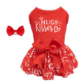 KUTKUT Festival Cute Small Girl Dog & Cat Dress, Valentine Velvet Party Dress for Small Dogs Cat Girl Puppy Kitten, Ribbon Bow Princess Dress for Maltese, Shihtzu Bichon,Papillon - kutkutstyl