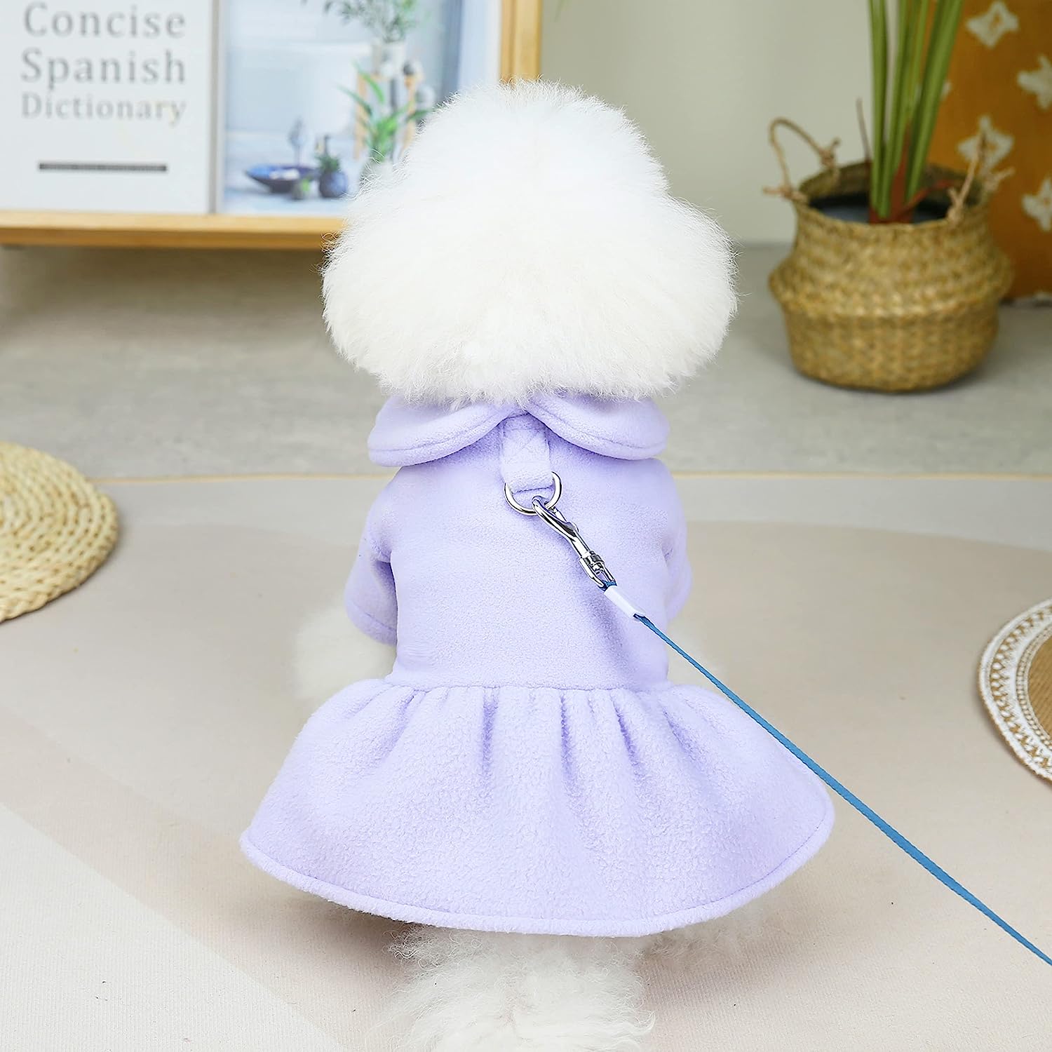 KUTKUT Winter Dog Cat Girl Harness Dress with Leash Ring, Polar Fleece Puppy Kitten Sweater Dress for Kitten, Chiuhuahua, Yorkshire, Toypom etc - kutkutstyle