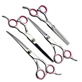 7 Inch, 4 Pcs/ Set 4CR Stainless Steel Heavy Duty Titanium Coated Pet Grooming Scissors Kit ,Safety Round Tip- Thinning, Straight, Curved Shears for Long Short Hair for Dog/Cat, Dog Scissor,
