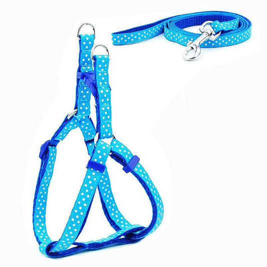 KUTKUT Adjustable Polka Print Heavy Duty | No Pull Pet Back Clip Halter Harness and Leash for Small- Medium Dogs and Cats (Blue, Size: M, Adjustable Chest: 41-61 cm) - kutkutstyle