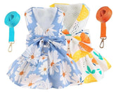 KUTKUT 2Pcs Small Dog Bowknot Harness Dress, Straberries & Floral Pattern Girl Dog Dresses Cute Puppy Pet Doggy Breathable Princess Dress for King Charles, French Bulldog etc - kutkutstyle