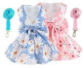 KUTKUT 2Pcs Small Dog Bowknot Harness Dress, Straberries & Floral Pattern Girl Dog Dresses Cute Puppy Pet Doggy Breathable Princess Dress for King Charles, French Bulldog etc - kutkutstyle