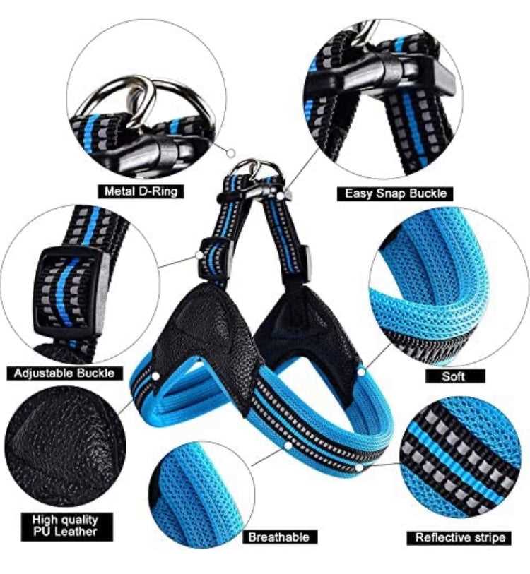 KUTKUT Adjustable 3M Reflective Easy Control Pet Harness, No Pull, Ultra Soft Breathable Padded with 2 Adjustable Botton for Small Dogs - kutkutstyle