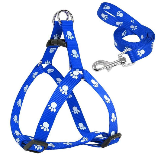 KUTKUT Adjustable & Comfortable Paw Print Heavy Duty No Pull Pet Back Clip Harness and Leash, Anti-Choke Step in Perfect for Walking for Medium -Large Dogs - kutkutstyle