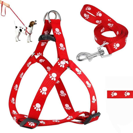 KUTKUT Adjustable | Cute Paws Print Heavy Duty | No Pull Pet Back Clip Halter Harness and Leash for Puppies - kutkutstyle