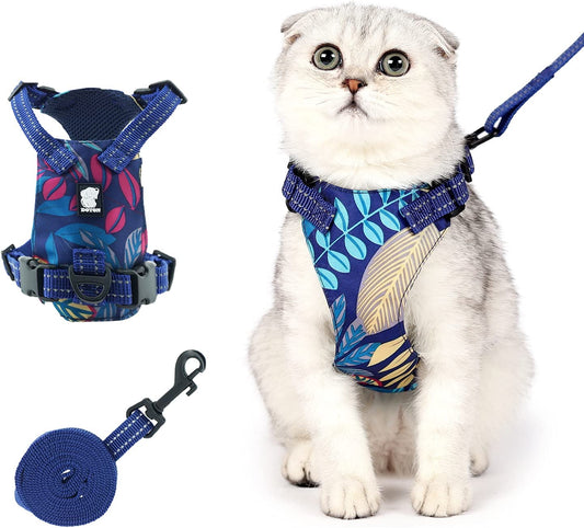 KUTKUT Cat & Small Dog Puppy Harness and Leash Set for Walking Escape Proof, Adjustable Vest Harness for Dog with Reflective Strap, Easy Control Jacket for Walking Outdoor - kutkutstyle