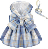 KUTKUT Dog Clothes for Small Dogs Girl, Plaid Dog Dress Bow Tie Harness Leash Set, Puppy Cute Bow Skirt, Pet Outfits with Leash Ring - kutkutstyle