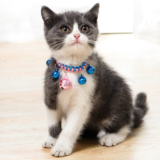 KUTKUT Pet Collar Dog Collar Necklace Hand Woven Cat Collar Bell Pendant Cat Accessories Puppy Pet Supplies with Bells (Size: M, Adjustable Neck: 20cm - 45cm)…-Harness-kutkutstyle
