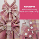 KUTKUT Plaid Dog Dress Bow Tie Harness Leash Set Harness Dress for Small Dogs Cute Dog Pet Girl Puppy Summer Clothes for Female Dogs-Harness-kutkutstyle