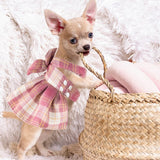 KUTKUT Plaid Dog Dress Bow Tie Harness Leash Set Harness Dress for Small Dogs Cute Dog Pet Girl Puppy Summer Clothes for Female Dogs-Harness-kutkutstyle