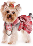 KUTKUT Plaid Dog Dress Bow Tie Harness with Leash Set-Harness-kutkutstyle