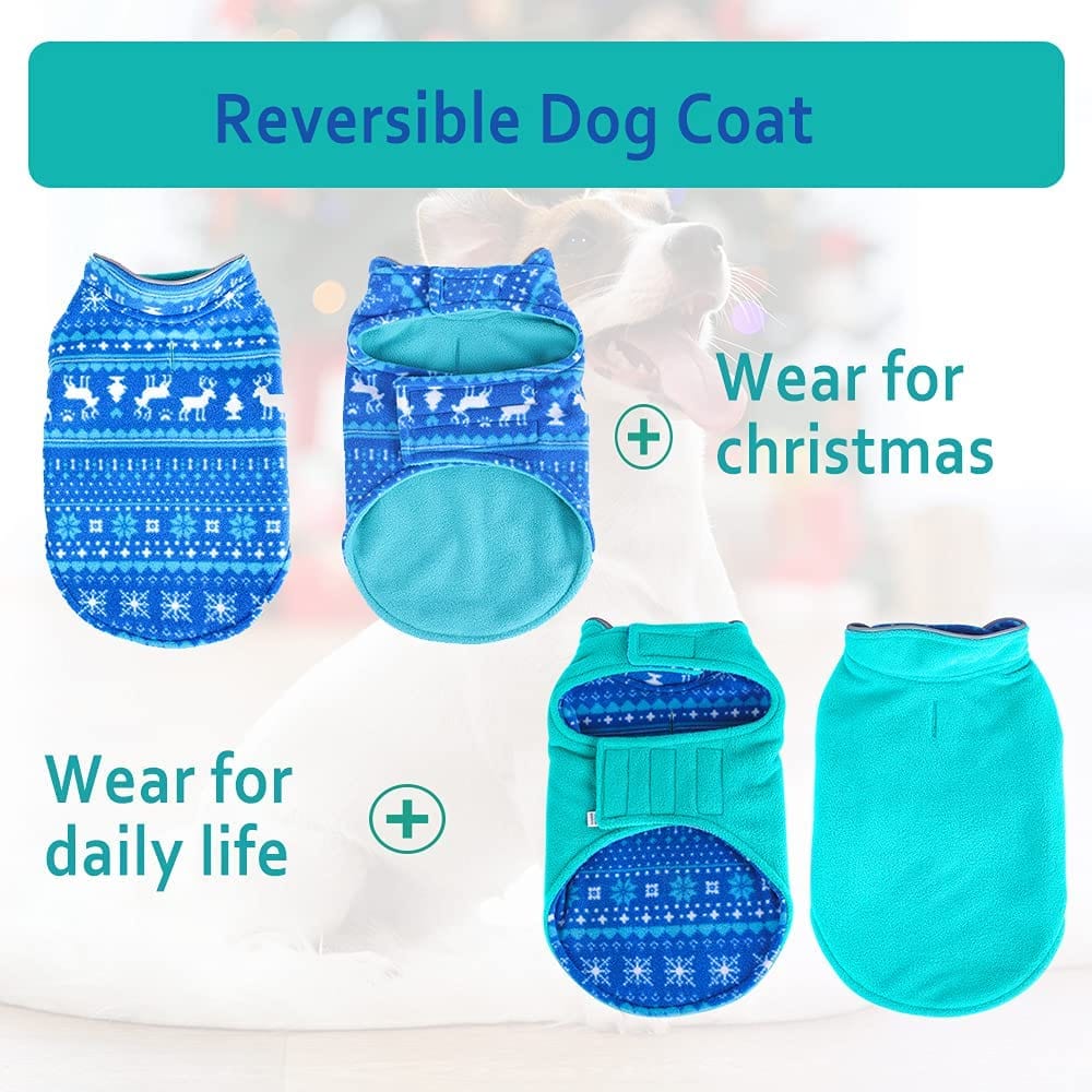 KUTKUT Christmas Dog Winter Coat Pet Sweater, Reversible Dog Fleece Jacket Reflective Pet Warm Vest, Cold Weather Christmas Costume Dog Clothes for Puppies and Small dogs - kutkutstyle