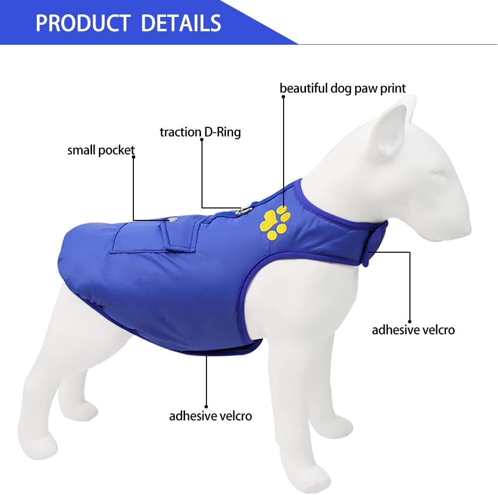 KUTKUT Dog Cold Weather Costs, Reversible Waterproof Warm Dogs Jacket Vest Winter Coat with Pocket and D-Ring, Windproof Pet Cotton Clothes for Small Dogs Cats - kutkutstyle