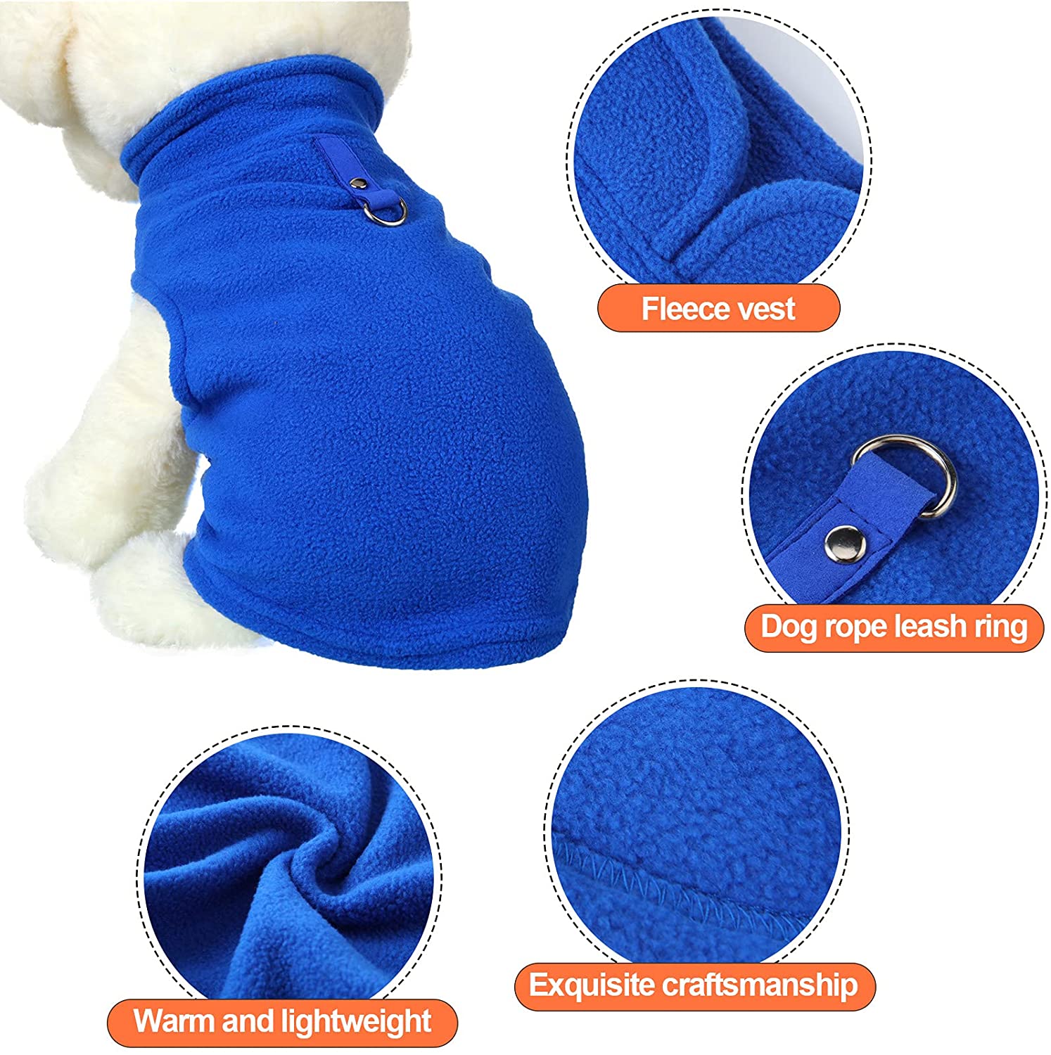 KUTKUT Fleece Vest Dog Sweater - Warm Pullover Fleece Dog Jacket with Leash Attachment - Winter Small Dog Sweater Coat - Cold Weather Dog Clothes for Small Dogs ShishTzu, Lahsa Apso, King Cha