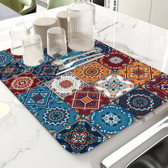EZYHOME Dish Drying Mat for Kitchen Counter, Heat Resistant Drainer Mats with Non-slip Rubber Backed, Hide Stain Kitchen Super Absorbent Draining Mat, Easy to Clean Dish Rack Pad - kutkutstyl