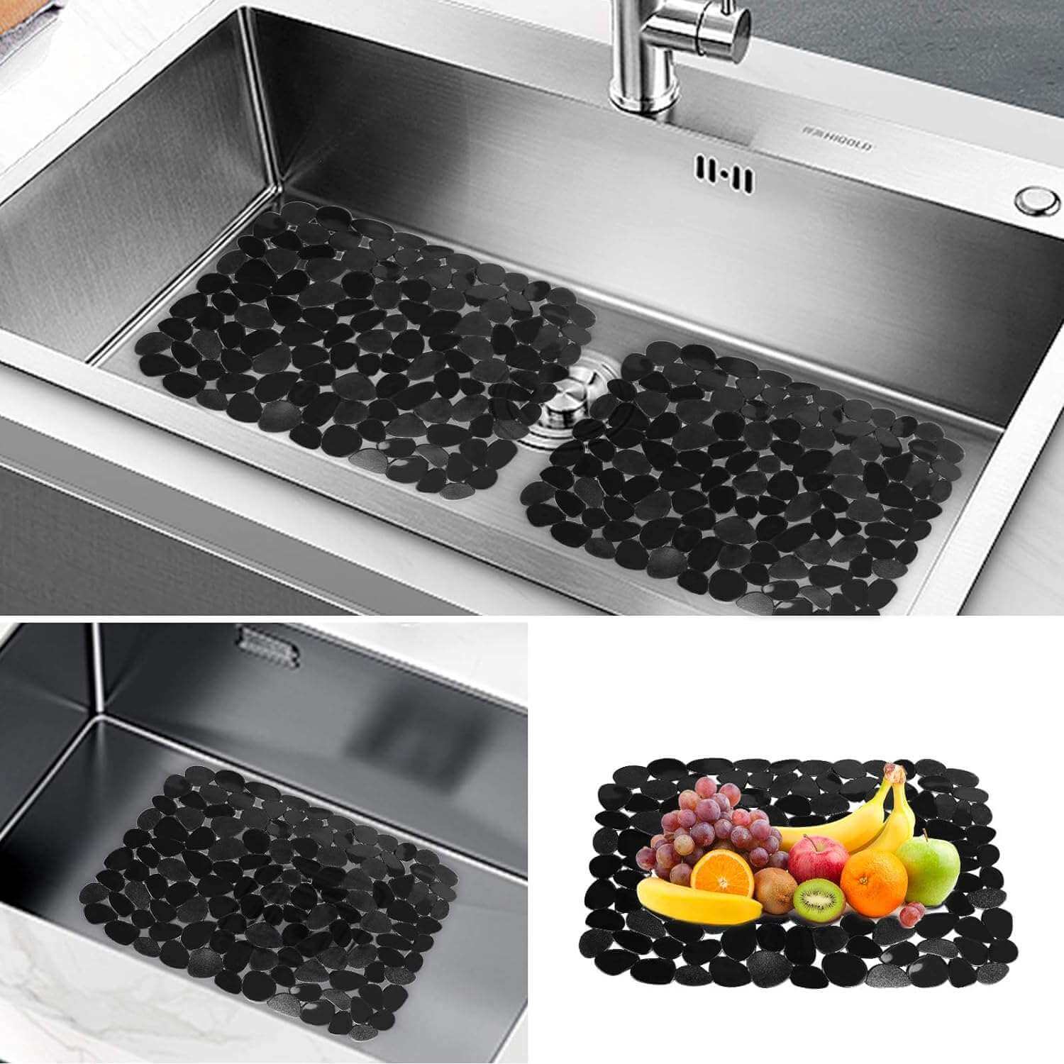 EZYHOME Kitchen Sink mat Set for Bottom of Kitchen Sink, Adjustable PVC Sink Mat Protector for Stainless Steel/Porcelain Sink, Quick Draining Dish Drying Mat - kutkutstyle