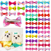 KUTKUT 20Pcs Assorted Handmade Dog Cat Hair Bows Small Dog Cat Hair Clips Cute Puppy Dog Small Bowknot Hair Bows with Metal Clips Handmade Hair Grooming Clips for Poodle Maltese ShihTzu - kut