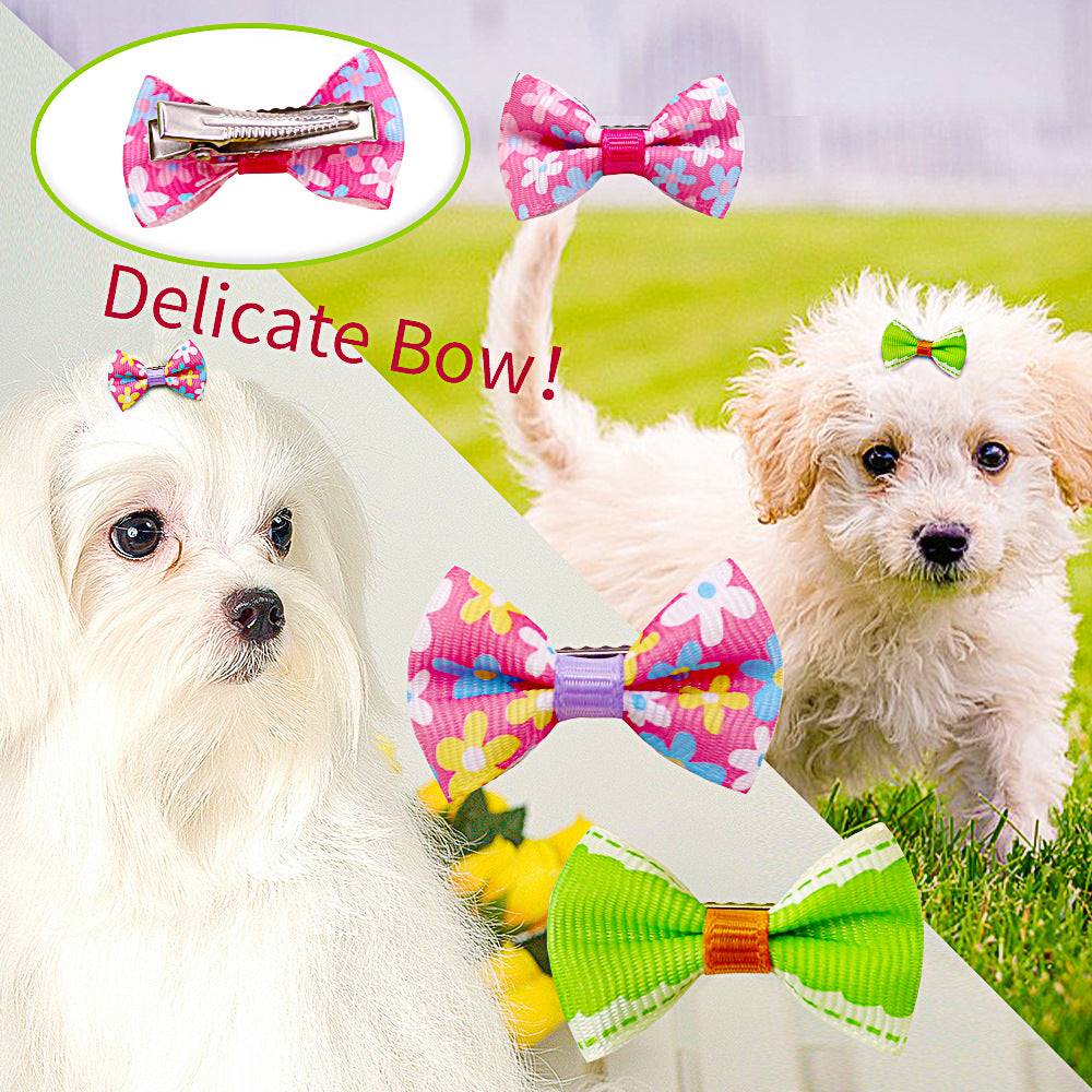 KUTKUT 20Pcs Assorted Handmade Dog Cat Hair Bows Small Dog Cat Hair Clips Cute Puppy Dog Small Bowknot Hair Bows with Metal Clips Handmade Hair Grooming Clips for Poodle Maltese ShihTzu - kut