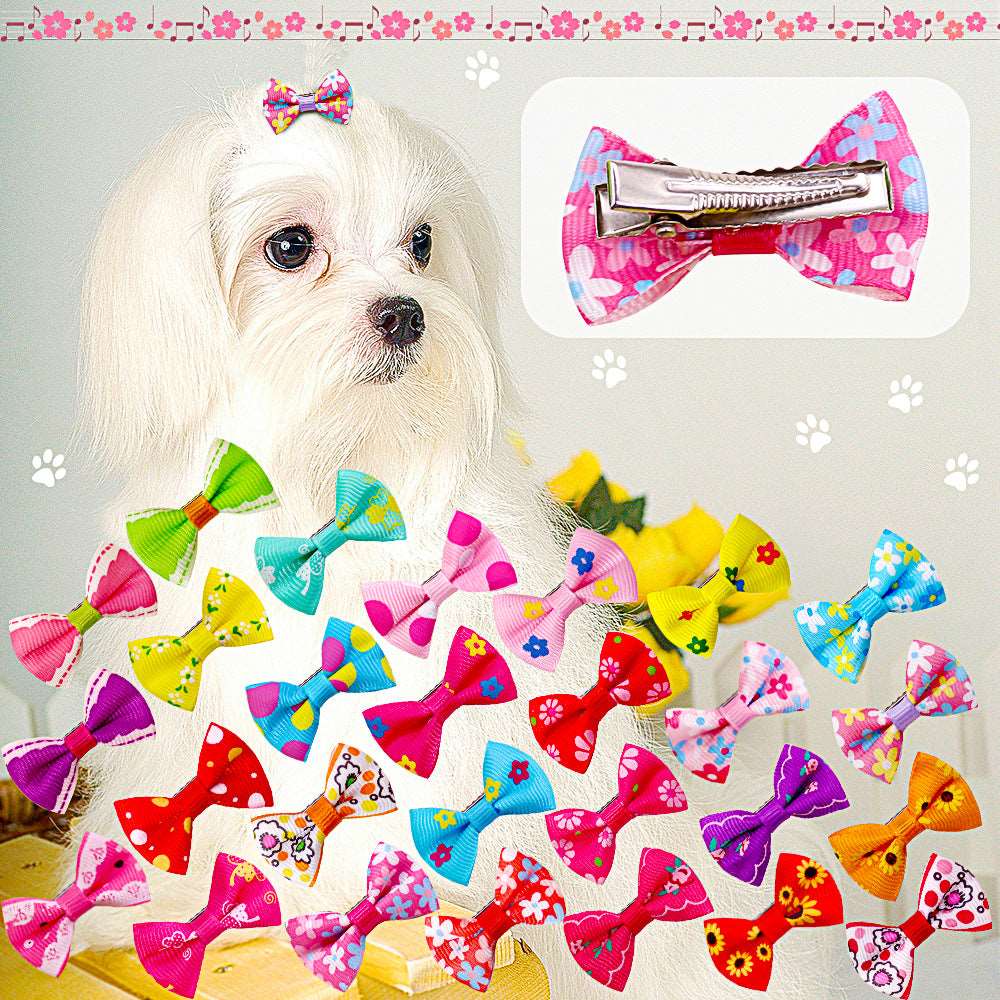 KUTKUT 20Pcs Assorted Handmade Dog Cat Hair Bows Small Dog Cat Hair Clips Cute Puppy Dog Small Bowknot Hair Bows with Metal Clips Handmade Hair Grooming Clips for Poodle Maltese ShihTzu - kut