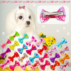 KUTKUT 20Pcs Assorted Handmade Dog Cat Hair Bows Small Dog Cat Hair Clips Cute Puppy Dog Small Bowknot Hair Bows with Metal Clips Handmade Hair Grooming Clips for Poodle Maltese ShihTzu - kut