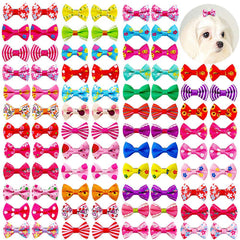 KUTKUT 20Pcs Assorted Handmade Dog Cat Hair Bows Small Dog Cat Hair Clips Cute Puppy Dog Small Bowknot Hair Bows with Metal Clips Handmade Hair Grooming Clips for Poodle Maltese ShihTzu - kut