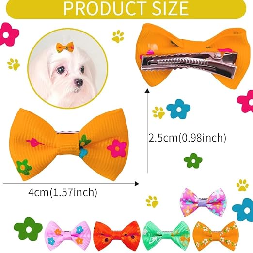 KUTKUT 40Pcs Assorted HandmadeDog Cat Hair Bows Small Dog Cat Hair Clips Cute Puppy Dog Small Bowknot Hair Bows with Metal Clips Handmade Hair Grooming Clips for Yorkshire, Bichon Frise etc -
