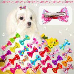 KUTKUT 40Pcs Assorted HandmadeDog Cat Hair Bows Small Dog Cat Hair Clips Cute Puppy Dog Small Bowknot Hair Bows with Metal Clips Handmade Hair Grooming Clips for Yorkshire, Bichon Frise etc -