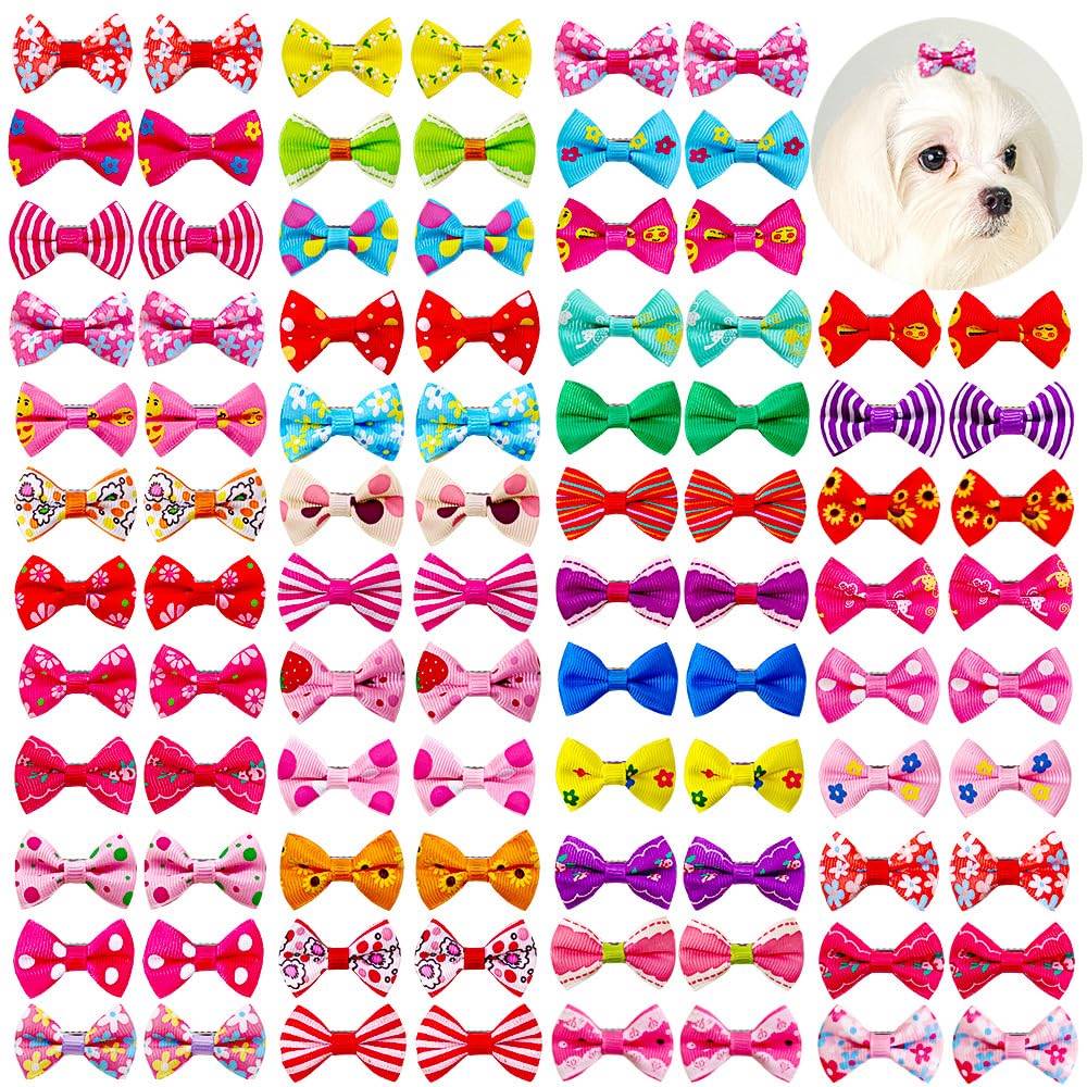 KUTKUT 40Pcs Assorted HandmadeDog Cat Hair Bows Small Dog Cat Hair Cli