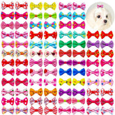 KUTKUT 40Pcs Assorted HandmadeDog Cat Hair Bows Small Dog Cat Hair Clips Cute Puppy Dog Small Bowknot Hair Bows with Metal Clips Handmade Hair Grooming Clips for Yorkshire, Bichon Frise etc -