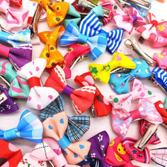 KUTKUT 40Pcs Assorted HandmadeDog Cat Hair Bows Small Dog Cat Hair Clips Cute Puppy Dog Small Bowknot Hair Bows with Metal Clips Handmade Hair Grooming Clips for Yorkshire, Bichon Frise etc -