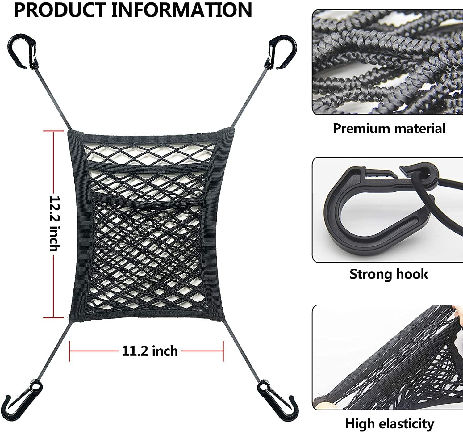 KUTKUT Dog Car Net Barrier | Pet Barrier with Auto Safety Mesh Organizer | Baby Stretchable Storage Bag Universal for Cars, SUVs -Easy Install, Car Divider for Driving Safely with Children &