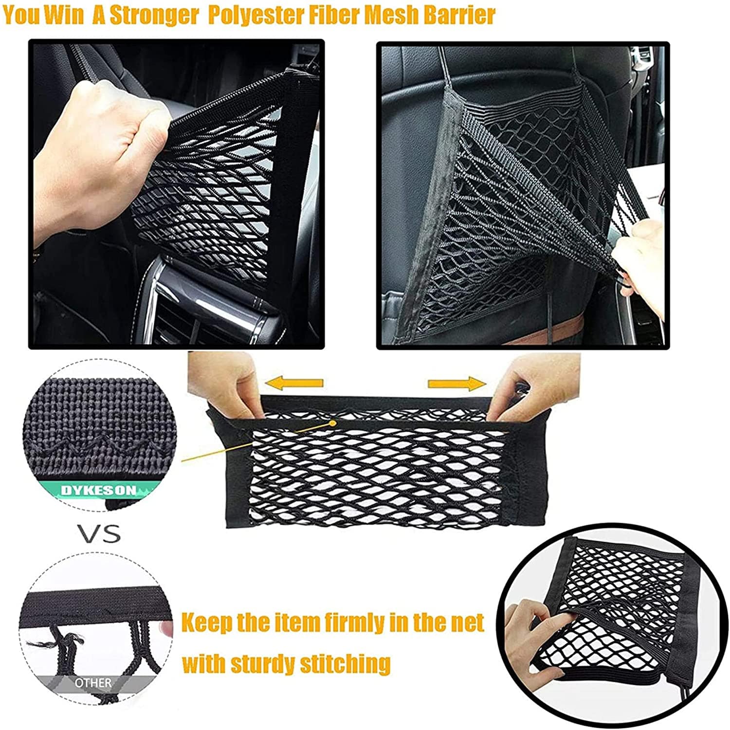KUTKUT Dog Car Net Barrier | Pet Barrier with Auto Safety Mesh Organizer | Baby Stretchable Storage Bag Universal for Cars, SUVs -Easy Install, Car Divider for Driving Safely with Children &