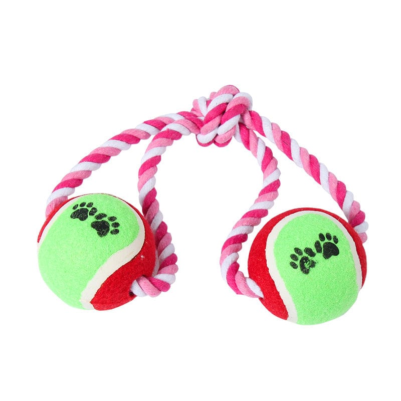 KUTKUT Tuggaball Double Tennis Ball Single Knot Dog Toy | Double Ball with Rope Dogs Toy (Size: 38 m, Weight 200gm) - kutkutstyle
