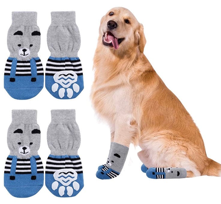 4pcs Anti-Slip Dog Socks Pet Socks with Rubber Reinforcement Knit
