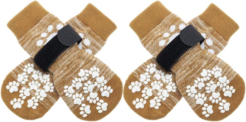 KUTKUT Double Side Anti-Slip Dog Socks with Adjustable Straps - Warm S
