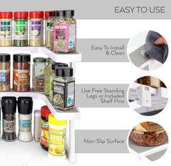 EZYHOME Spicy Shelf - Expandable Spice Rack & Stackable Cabinet & Pantry Organizer Spice Rack Organizer for Cabinet, Kitchen Pantry Spices Storage Rack for Cabinets Organization (1 Set of 2 s