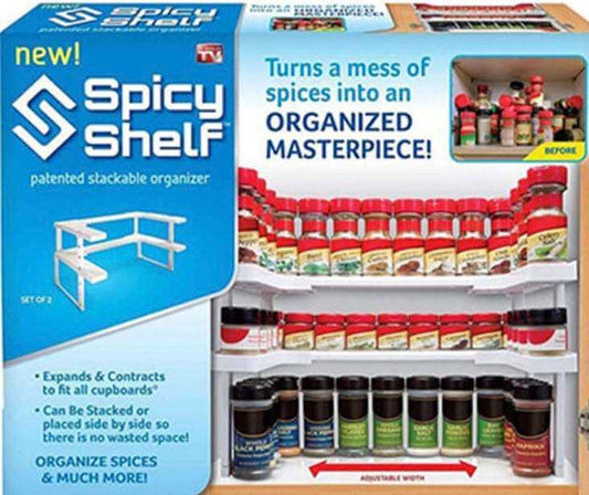 EZYHOME Spicy Shelf - Expandable Spice Rack & Stackable Cabinet & Pantry Organizer Spice Rack Organizer for Cabinet, Kitchen Pantry Spices Storage Rack for Cabinets Organization (1 Set of 2 s