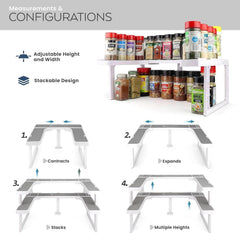 EZYHOME Spicy Shelf - Expandable Spice Rack & Stackable Cabinet & Pantry Organizer Spice Rack Organizer for Cabinet, Kitchen Pantry Spices Storage Rack for Cabinets Organization (1 Set of 2 s