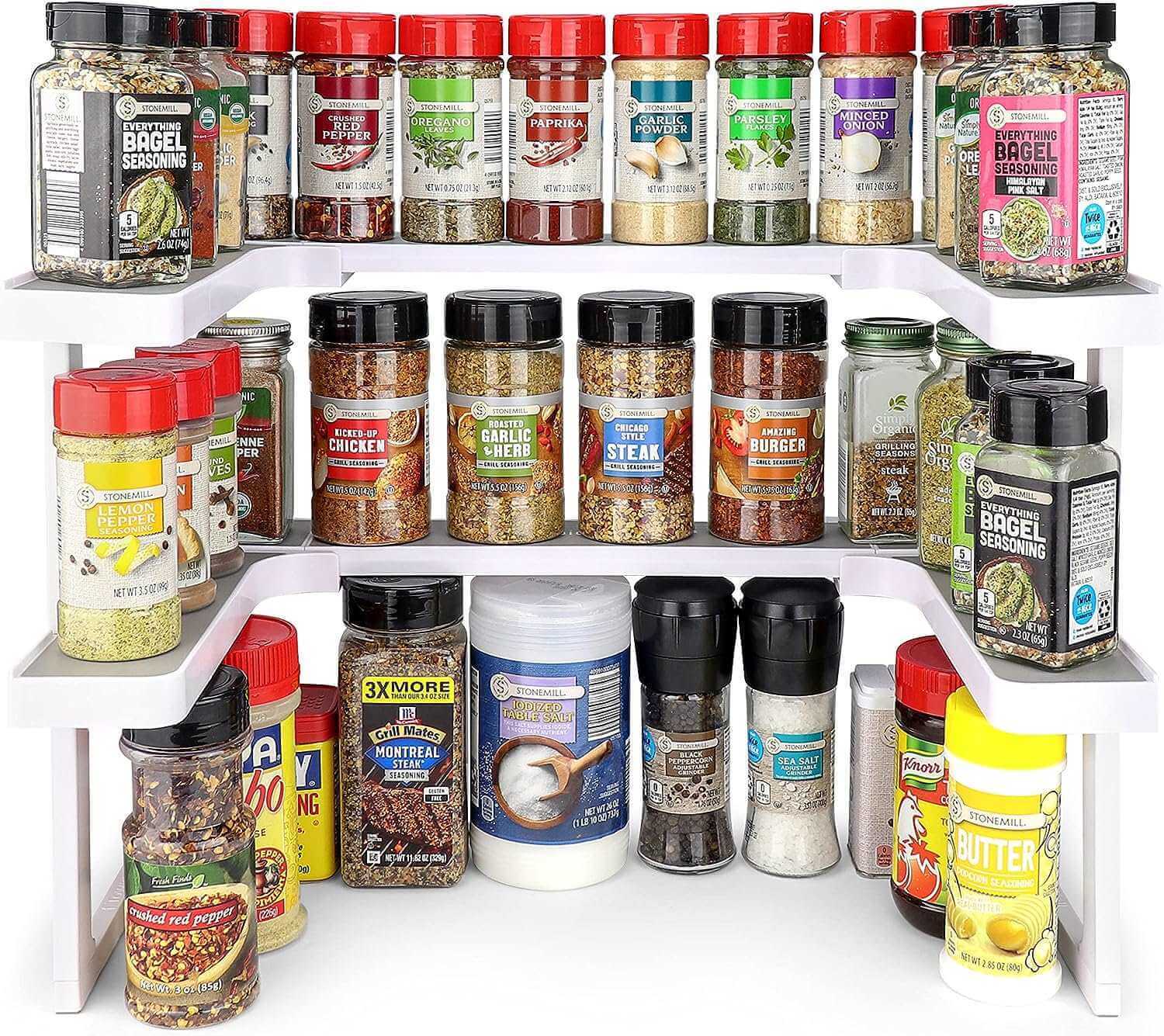 EZYHOME Spicy Shelf - Expandable Spice Rack & Stackable Cabinet & Pantry Organizer Spice Rack Organizer for Cabinet, Kitchen Pantry Spices Storage Rack for Cabinets Organization (1 Set of 2 s