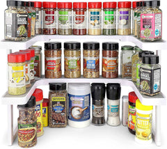 EZYHOME Spicy Shelf - Expandable Spice Rack & Stackable Cabinet & Pantry Organizer Spice Rack Organizer for Cabinet, Kitchen Pantry Spices Storage Rack for Cabinets Organization (1 Set of 2 s