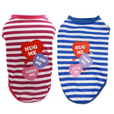 KUTKUT 2Pcs Small Dog & Cat Cotton Tshirt | Breathable Hug Me Stripes Pattern Sleeveless Shirt for Cavalier King, Lhasa Apso, Bichon Frise, Pug etc - kutkutstyle