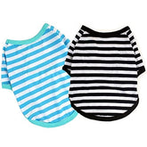 KUTKUT 2Pcs Small Dog Soft Cotton Striped Clothing, Puppy Vest T-Shirts Outfits for Dogs and Cat, Doggy Breathable Soft Shirts for Pet Dogs Kitten Boy and Girl - kutkutstyle